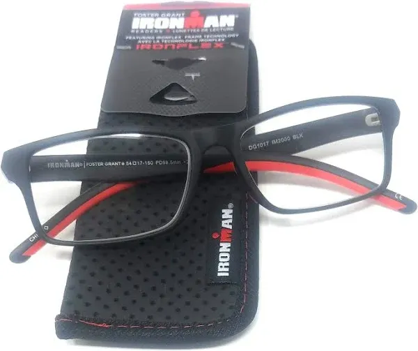 Foster Grant Ironman IronFlex Reading Glasses, Black/Red (+1.75)