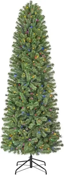 Home Accents Holiday 7.5 ft. Pre-Lit LED Festive Pine Slim Artificial Christmas Tree